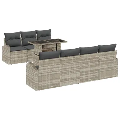 vidaXL 8-delni vrtni sofa set z blazinami svetlo siva poli ratan