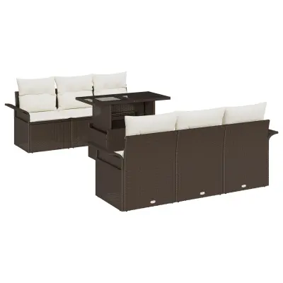vidaXL 7-delna vrtna sedežna garnitura z blazinami rjava poli ratan