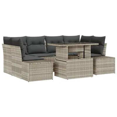 vidaXL 7-delni vrtni sofa set z blazinami svetlo siva poli ratan