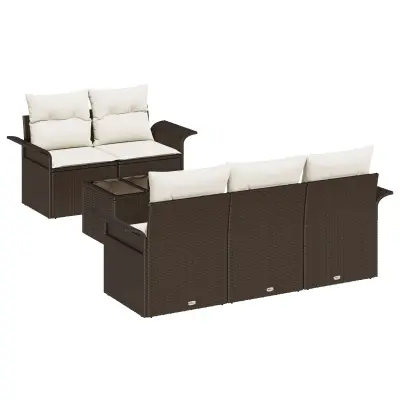 vidaXL 6-delni vrtni kavč s blazinami Rjav poli ratan