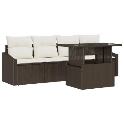 vidaXL 5-delna vrtnarska sofa garnitura z blazinami Rjava Poli Ratan