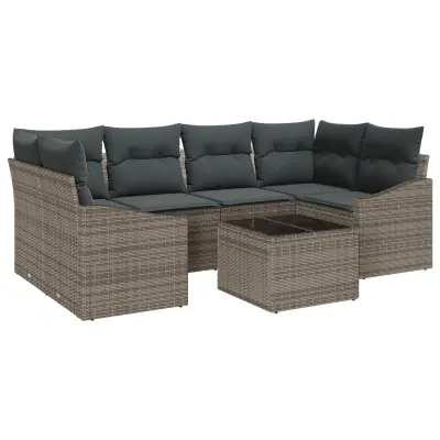 vidaXL 7-delna vrtna sofa z blazinami siva poli ratan
