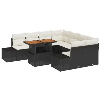 vidaXL 9-delni Vrtni Sofa Set s Blazinami Črn Poli Ratan