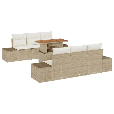 vidaXL 7-delni vrtna sofa komplet z blazinami bež poli ratan