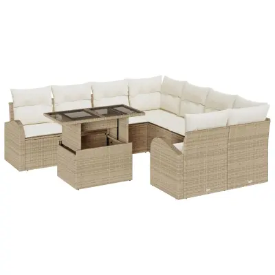 vidaXL 9-delni vrtni sofa set z blazinami bež poli ratan