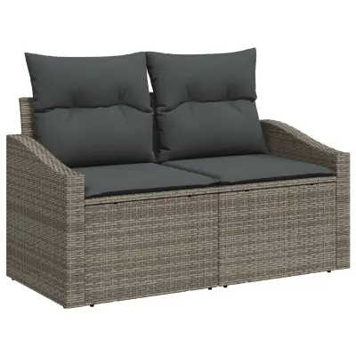 vidaXL 7-delni vrtni sofa set z blazinami siva poli ratan akacija
