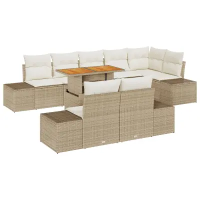 vidaXL 9-delna vrtna sofa garnitura s blazinami Bež Poli ratan