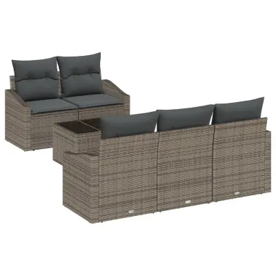 vidaXL 6-delni vrtni kavč z blazinami siva poly ratan