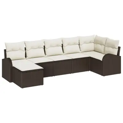 vidaXL 7-delni vrtnarji set sedežne garniture z blazinami rjava poli ratan