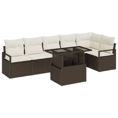 vidaXL 7-delni set vrtne sofe z blazinami Rjava Poli Rattan