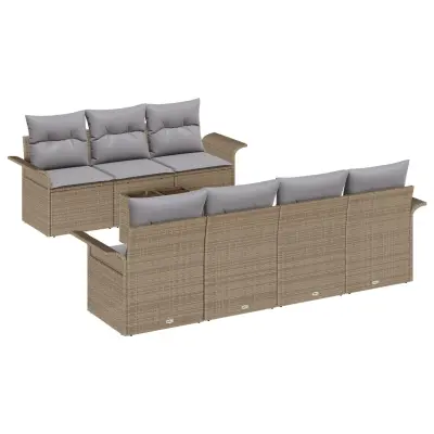 vidaXL 8-delna vrtna sofa garnitura z blazinami Bež Poli Ratan