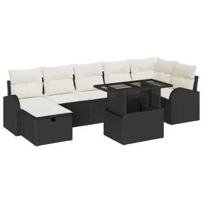vidaXL 8-delni Vrtni Sofa Set z Blazinami Črni Poli Ratan