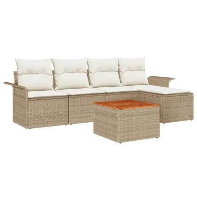vidaXL 6 delni vrtni sofa set z blazinami bež poli ratan akacije