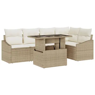 vidaXL 6-delni vrtni sofa set z blazinami Bež Poli ratan