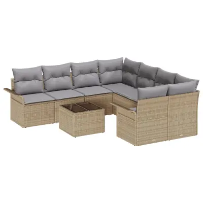 vidaXL 9-delni vrtni sofa set z blazinami bež poli ratan