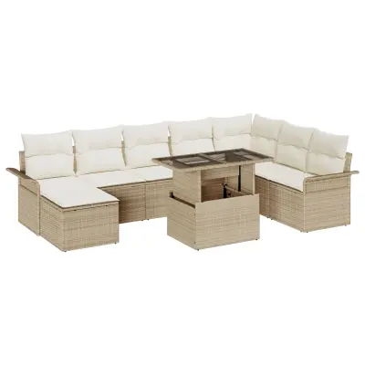 vidaXL 9-delni vrtni sofa set z blazinami bež poli ratan