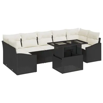 vidaXL 8-delni vrtni sofa set z blazinami črn poli ratan