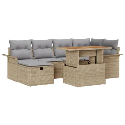 vidaXL 7-delni vrtni sofa set z blazinami Bež Poli ratan