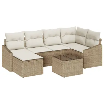 vidaXL 7-delna vrtna sofa garnitura z blazinami rjava poli ratan