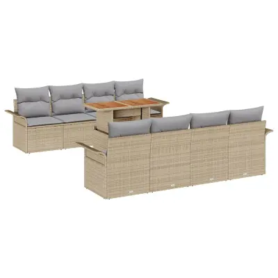 vidaXL 9-delna vrtna sedežna garnitura z blazinami Bež Poly Rattan Acacia