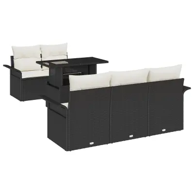 vidaXL 6-delni set vrtne sedežne garniture z blazinami Črni Poli ratan