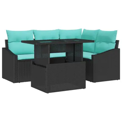 vidaXL 6 delni vrtni sofa set z blazinami črn poli ratan