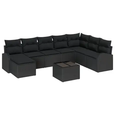vidaXL 9-delni vrtni kavč set z blazinami, bež poli rattan