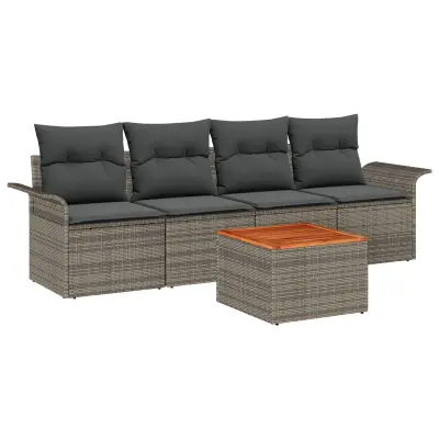 vidaXL 5-delni vrtni sofa set s blazinami siva poli ratan akacija