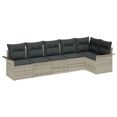 vidaXL 6-delni vrtni kavč komplet z blazinami svetlo siva Poly Rattan