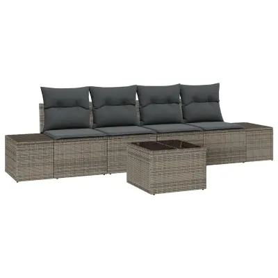 vidaXL 5-delni vrtni sofa set z blazinami Siva Poli ratan