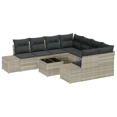 vidaXL set 9-delne vrtne sedežne garniture z blazinami svetlo siva poli ratan