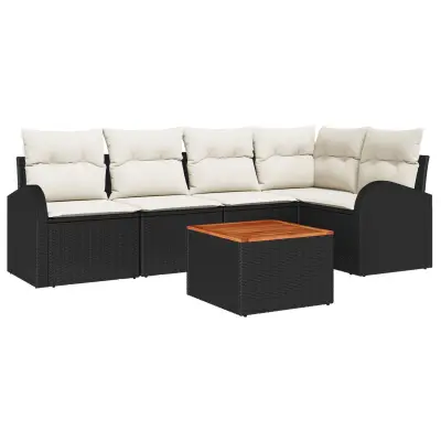 vidaXL 6-delni vrtni sofa set z blazinami črno poli ratan akacija