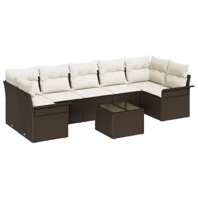 vidaXL 8 delna vrtna sofa z blazinami Rjava poliratana