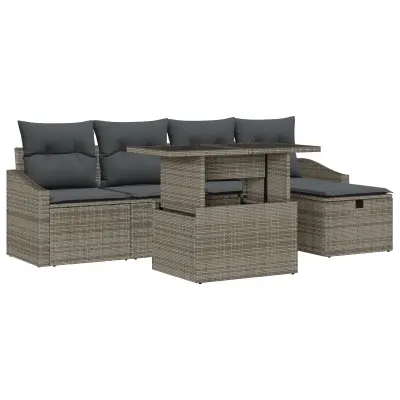 vidaXL 6-delni vrtni sofa set z blazinami siva poli ratan