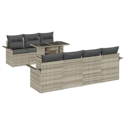 vidaXL 8-delni Vrtni Sofa Komplet z Blazinami Svetlo Siva Poli Ratan