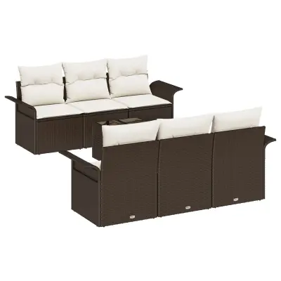 vidaXL 7-delni vrtnski sofa set z blazinami Rjava Poli ratan