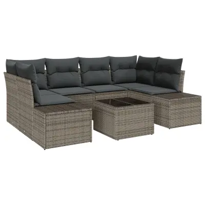 vidaXL 7-delna vrtna sofa z blazinami siva poli ratan