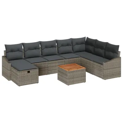 vidaXL 9-delni vrtni sofa set s blazinami svetlo siva poli ratan