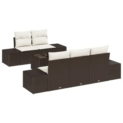 vidaXL 6-delni vrtni sofa set z blazinami Rjav Poly Rattan