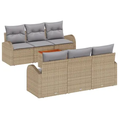 vidaXL 7-delna vrtna sofa skupina z blazinami Bež Poli ratan Akacija
