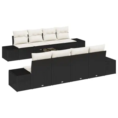 vidaXL 7-delna vrtna sofa garnitura z blazinami Črna Poli ratan