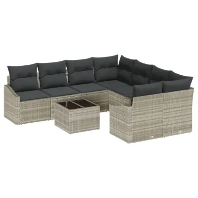 vidaXL 9-delni vrtni sofa set z blazinami svetlo sivi poli ratan