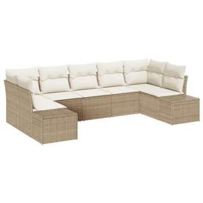 vidaXL 7-delni vrtn sofa set z blazinami Bež Poli Ratan