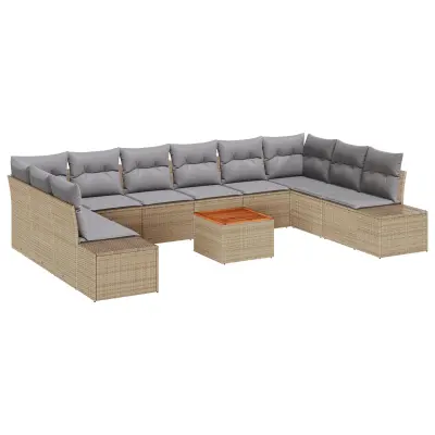 vidaXL 11-delni vrtni sofa komplet z blazinami bež poli ratan akacija