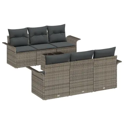 VidaXL 7-delna vrtna sofa garnitura z blazinami Siva Poli ratan