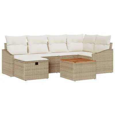 vidaXL 7-delni vrtni sofa set z blazinami Bež poli ratan