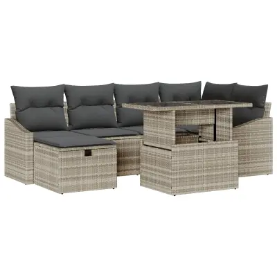 vidaXL 7 delni vrtni sofa set z blazinami svetlo siva poli ratan