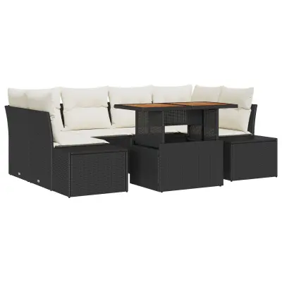 vidaXL 7 delni vrtna sofa set z blazinami črna poli ratan