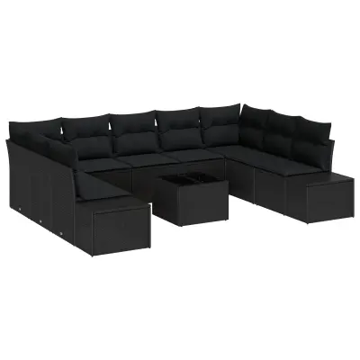 vidaXL 10-delni vrtni kavč set z blazinami bež poli ratan