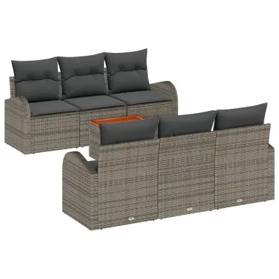vidaXL 7-delni vrtni sofa set z blazinami Siva Poli Ratan Akacija